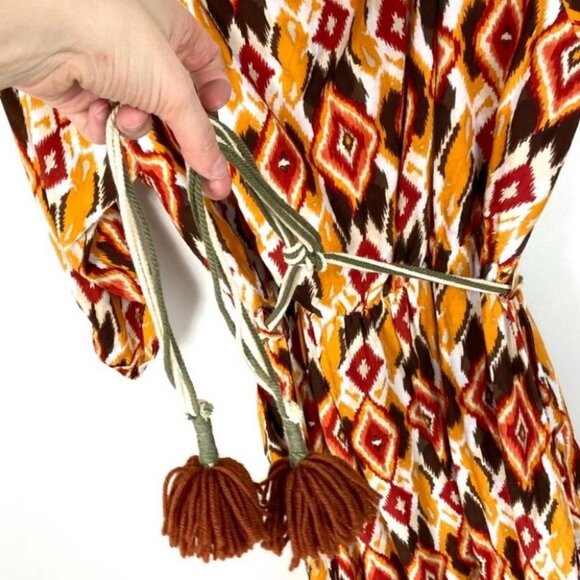 Umgee Bohemian Cold Shoulder Midi Dress Aztec Size Medium Tassel Hippie Boho M - Picture 3 of 7